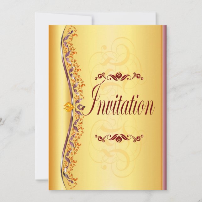 Beautiful purple and orange in gold Invitation (Front)