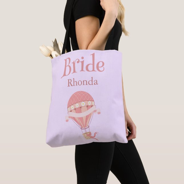 Beautiful Purple and Pink Bride Hot Air Balloon Tote Bag (Close Up)