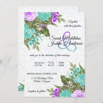 Beautiful Purple and Teal Flower Wedding Invitation