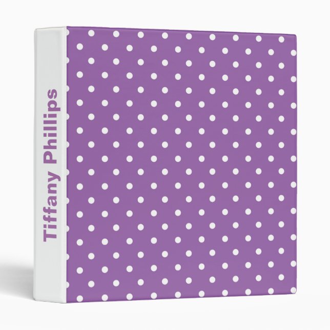 Beautiful purple and white polka dots 3 ring binder (Front/Spine)