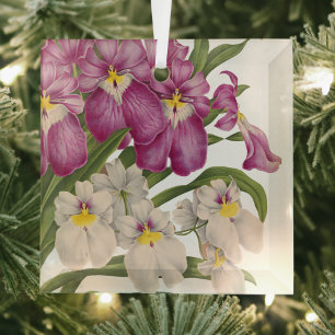 Beautiful Purple and White Vintage Orchids Glass Ornament