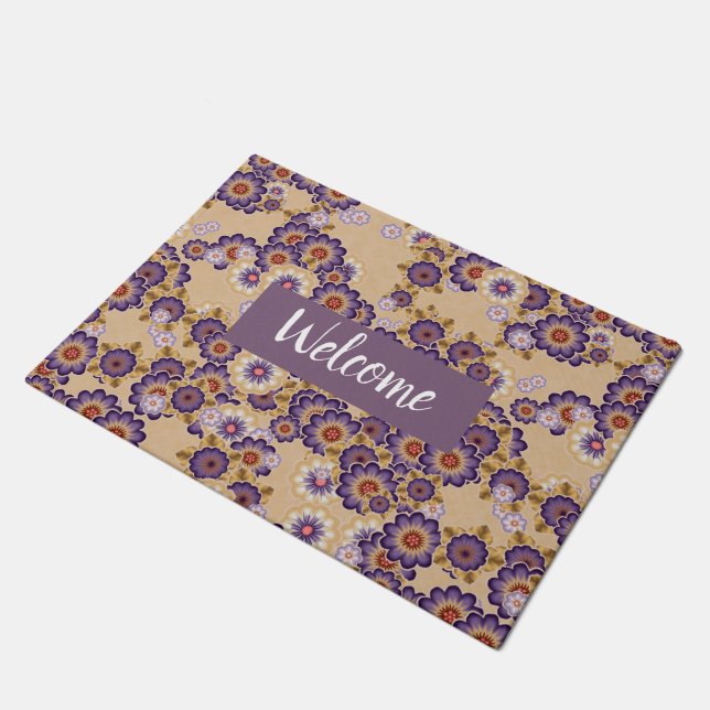 Beautiful Purple and Yellow Floral Graphic Doormat (Angled)