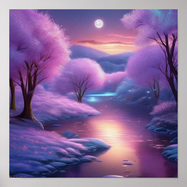 Beautiful Purple Backdrop on a Winter Night Poster (Front)