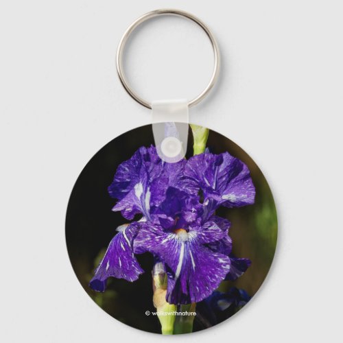 Beautiful Purple Bearded Iris Flowers in the Sun Keychain