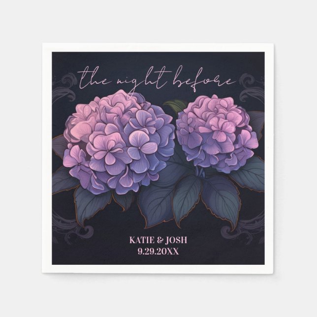 Beautiful Purple Black Hydrangea Rehearsal Dinner Napkins (Front)