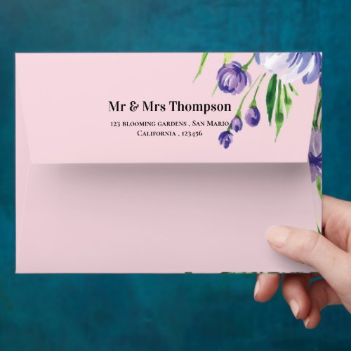 Beautiful Purple Blush Monogram Floral Wedding  Envelope