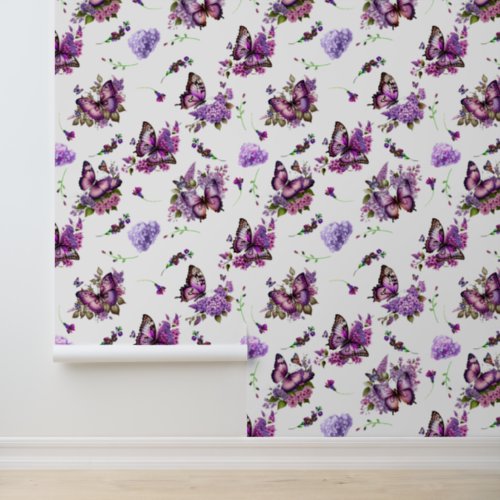 Beautiful Purple Butterflies  Hydrangeas Floral  Wallpaper