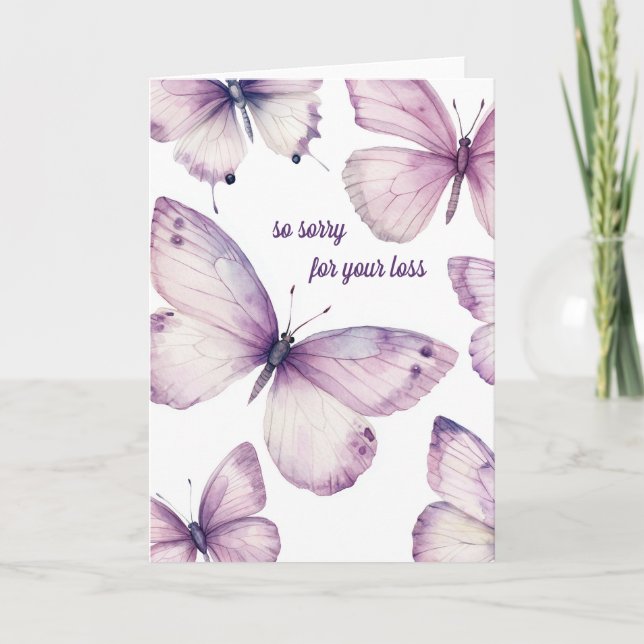 Beautiful Purple Butterflies SORRY FOR LOSS Card (Front)