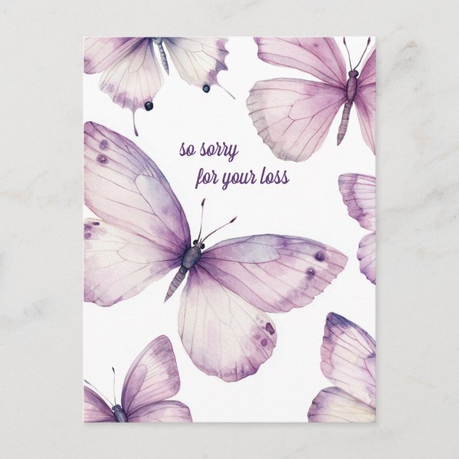 Beautiful Purple Butterflies SORRY FOR LOSS Postcard (Front)
