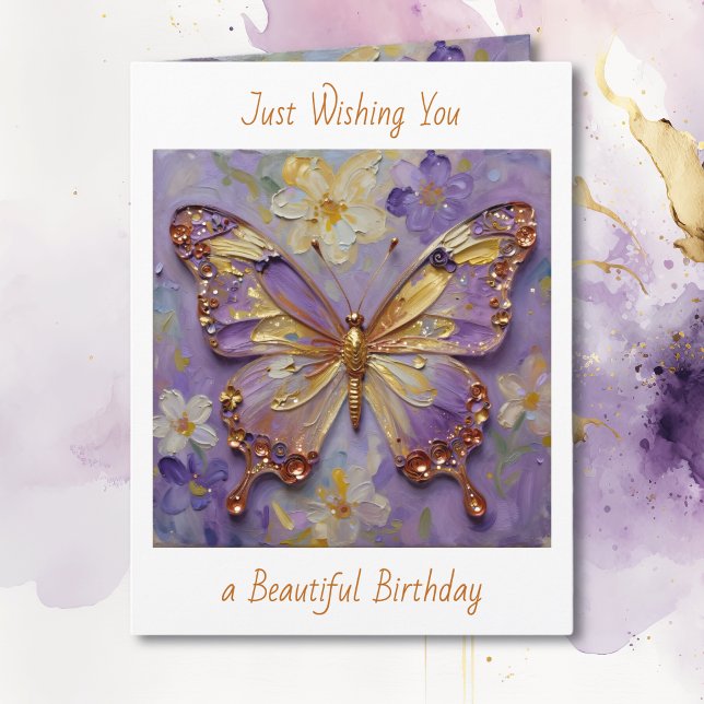 Beautiful Purple Butterfly and Flowers Birthday Card (Creator Uploaded)