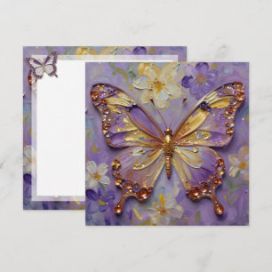 Beautiful Purple Butterfly and Flowers Blank Card