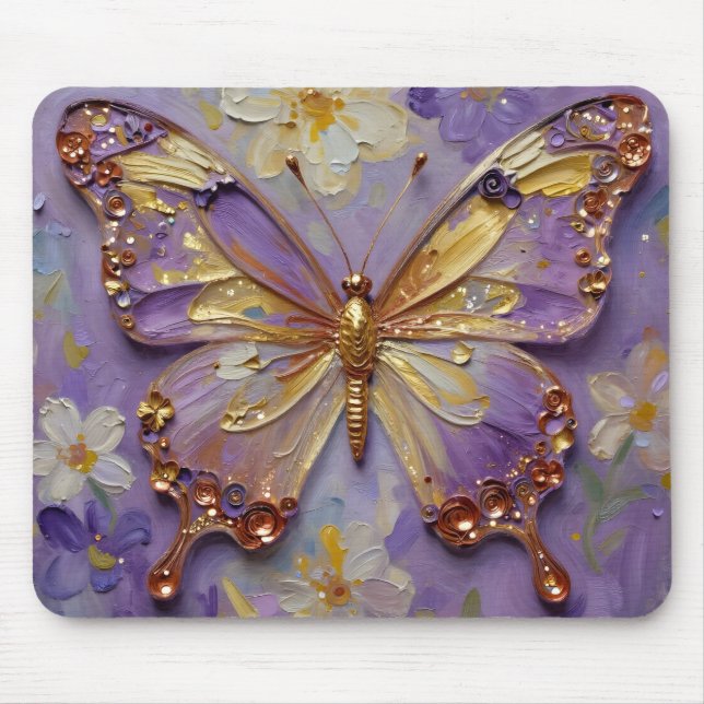 Beautiful Purple Butterfly and Flowers Mouse Pad (Front)