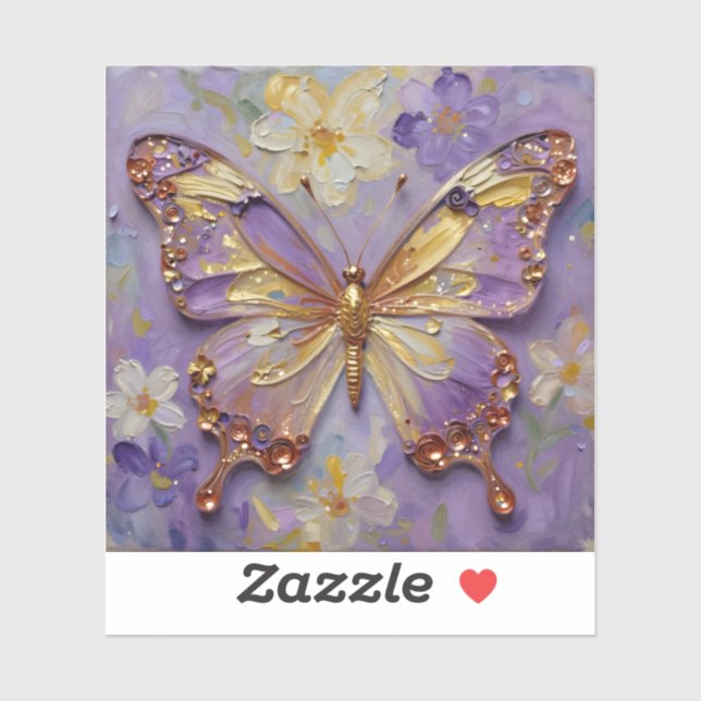 Beautiful Purple Butterfly and Flowers Sticker (Sheet)