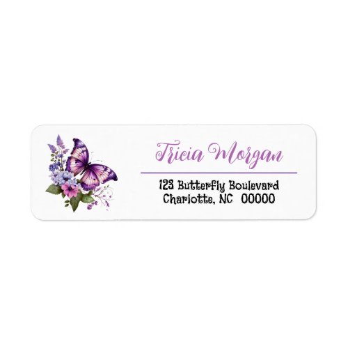 Beautiful Purple Butterfly Floral Return Address Label