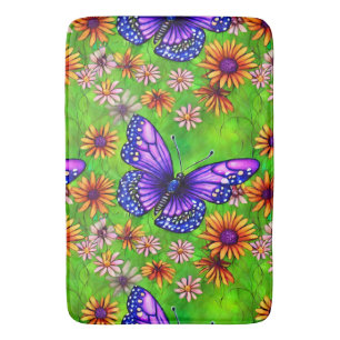 Beautiful Purple Butterfly Flower Meadow Bath Mat