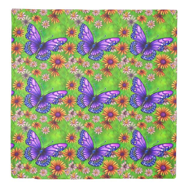 Beautiful Purple Butterfly Flower Meadow Duvet Cover (Front)