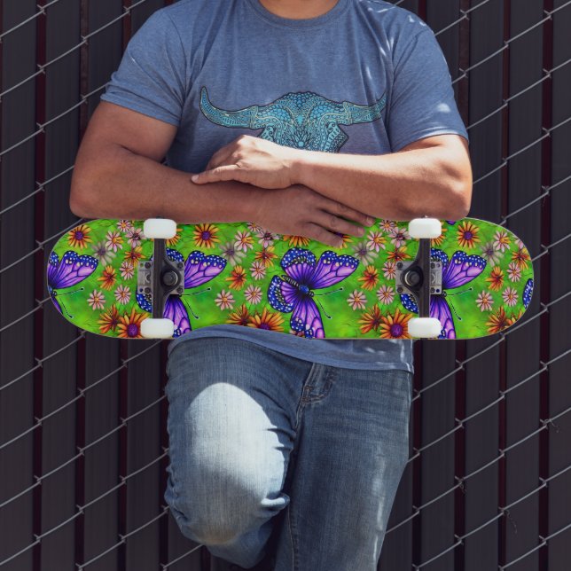 Beautiful Purple Butterfly Flower Meadow Skateboard (Outdoor 3)