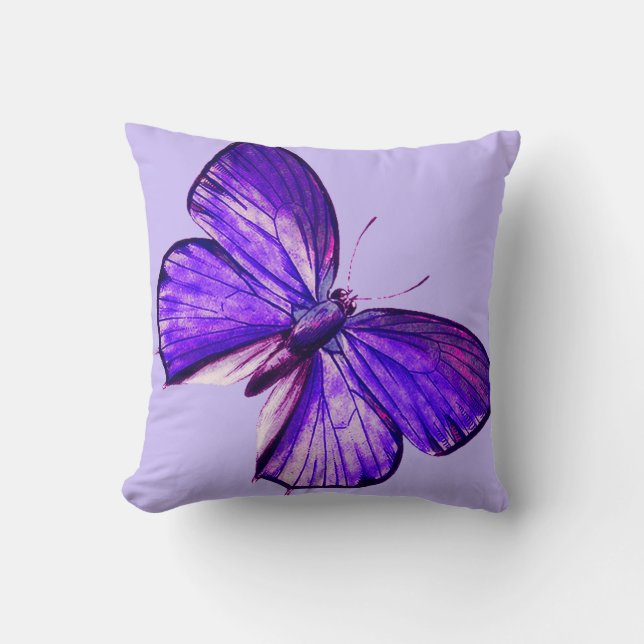 Beautiful Purple Butterfly Throw Pillow (Front)
