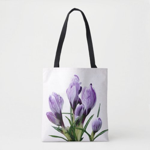 Beautiful purple crocus floral trendy cute girly   tote bag