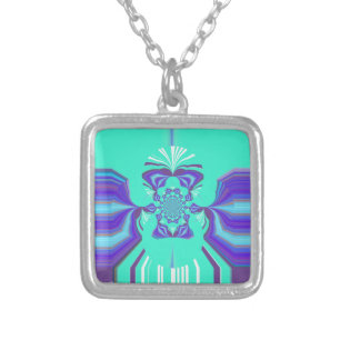 Beautiful Purple Cyan Iridescent Blue vector color Silver Plated Necklace