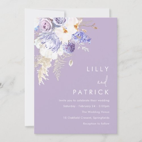 Beautiful Purple Floral All Seasons Winter Wedding Invitation