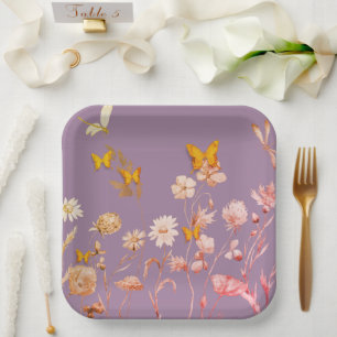 Beautiful purple floral and butterfly paper plates