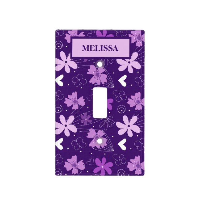 Beautiful Purple Floral Daisy Flower Monogram Light Switch Cover (Front)
