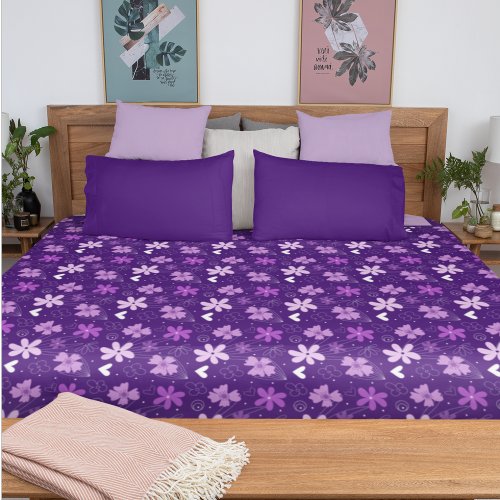 Beautiful Purple Floral Daisy Flower Pattern Duvet Cover