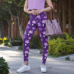 Beautiful Purple Floral Daisy Flower Pattern Leggings<br><div class="desc">Pretty royal purple and lavender flowers decorate these cute violet floral leggings with beautiful white hearts and cool shapes.</div>