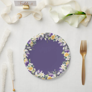 Beautiful Purple Floral Easter Blossoms Paper Plates