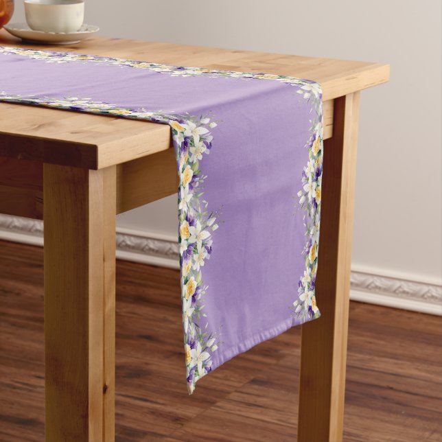 Beautiful Purple Floral Easter Blossoms Short Table Runner (In Situ)