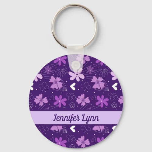 Beautiful Purple Floral Girly Custom Keychain