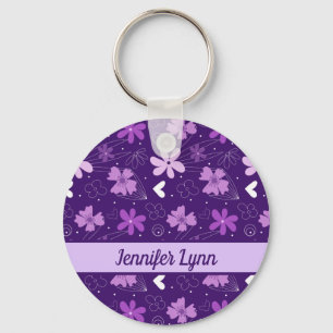 Beautiful Purple Floral Girly Custom Keychain