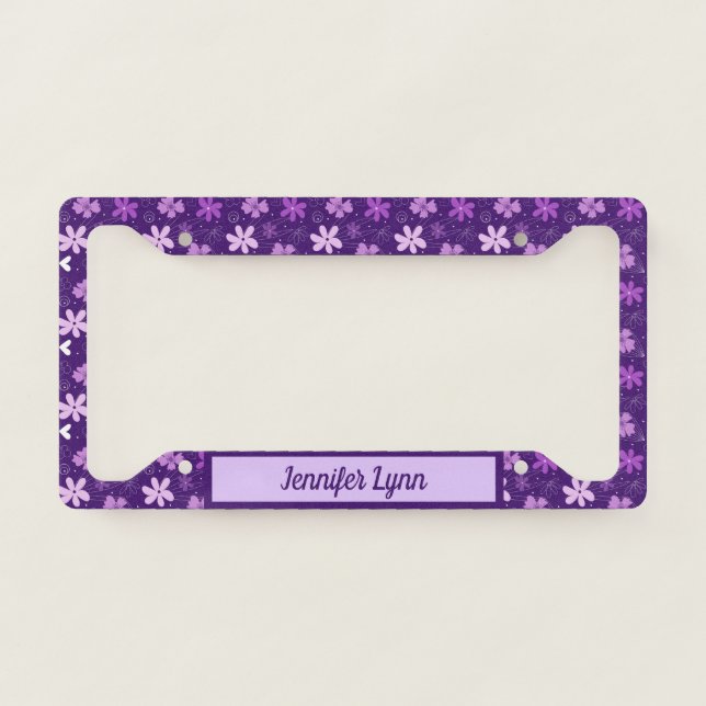 Beautiful Purple Floral Girly Custom License Plate Frame (Front)
