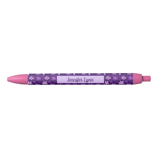 Beautiful Purple Floral Girly Custom Pen (Front)