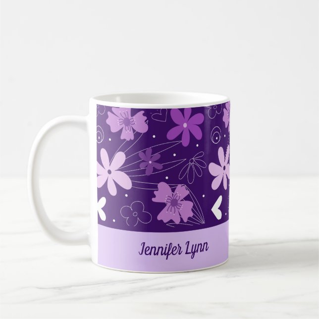 Beautiful Purple Floral Girly Personalized Coffee Mug (Left)