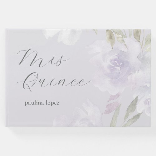 Beautiful Purple Floral Mis Quince Quinceanera Guest Book