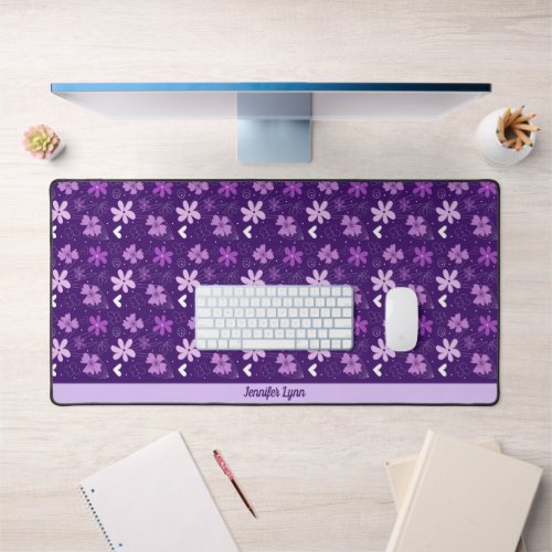 Beautiful Purple Floral Pattern Customized Girls  Desk Mat