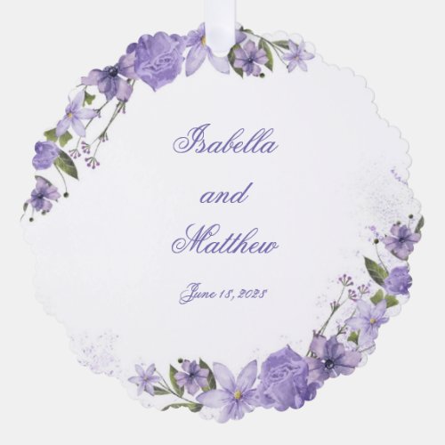 Beautiful Purple Floral Wedding Ornament Card
