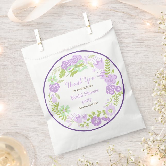 Beautiful Purple Floral Wreath Bridal Shower Favor Bag (Clipped)