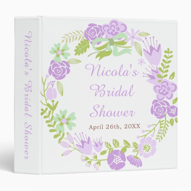 Beautiful Purple Floral Wreath Bridal Shower Photo 3 Ring Binder (Front/Spine)