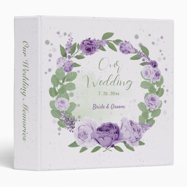 beautiful purple floral wreath wedding album 3 ring binder (Front/Spine)