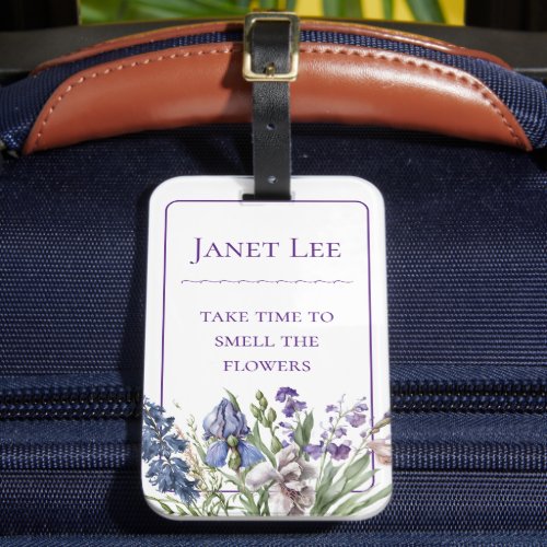 Beautiful Purple Florals and Purple Frame Luggage Tag