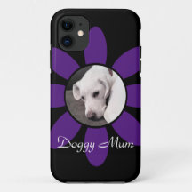 Beautiful Purple Flower Frame Cute Puppy Dog Black