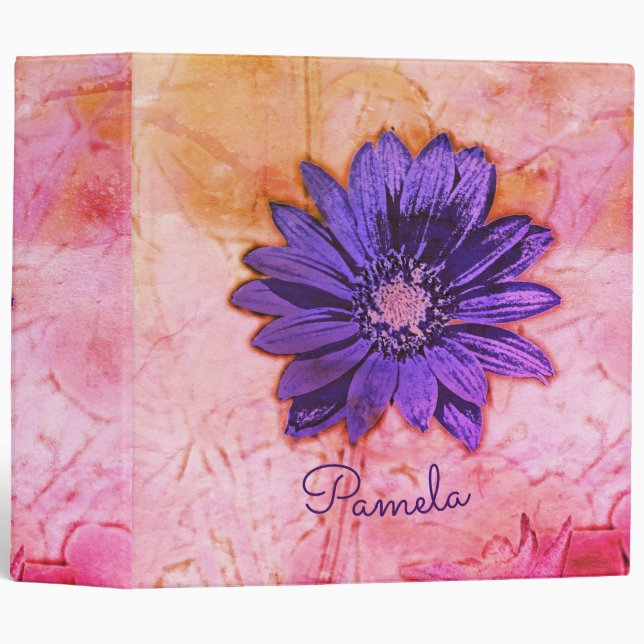 Beautiful Purple Flower with a Pink Background 3 Ring Binder (Front/Spine)