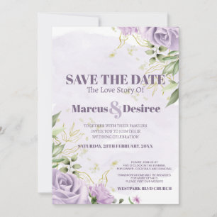Beautiful Purple Flowers and Foliage Watercolor Invitation