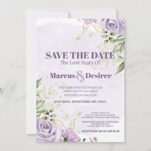 Beautiful Purple Flowers and Foliage  Watercolor Invitation