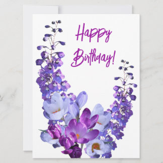 Beautiful purple flowers colorful floral birthday holiday card