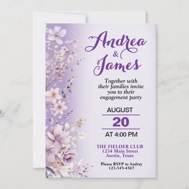 Beautiful Purple Flowers Engagement Party Invitation (Front)