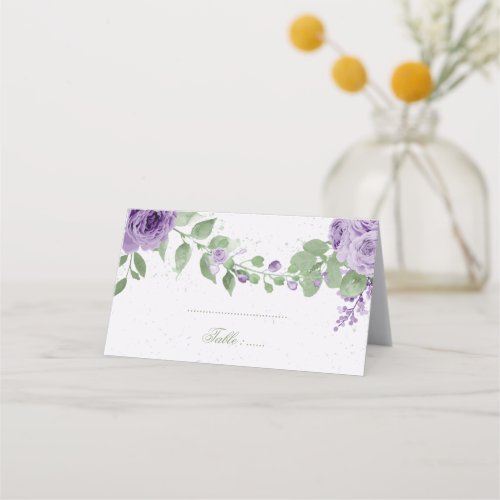 beautiful purple flowers green leaves botanical place card